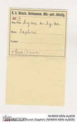 Etiketten zu Korund (Saphir) (NHMW-MIN-Ay608)